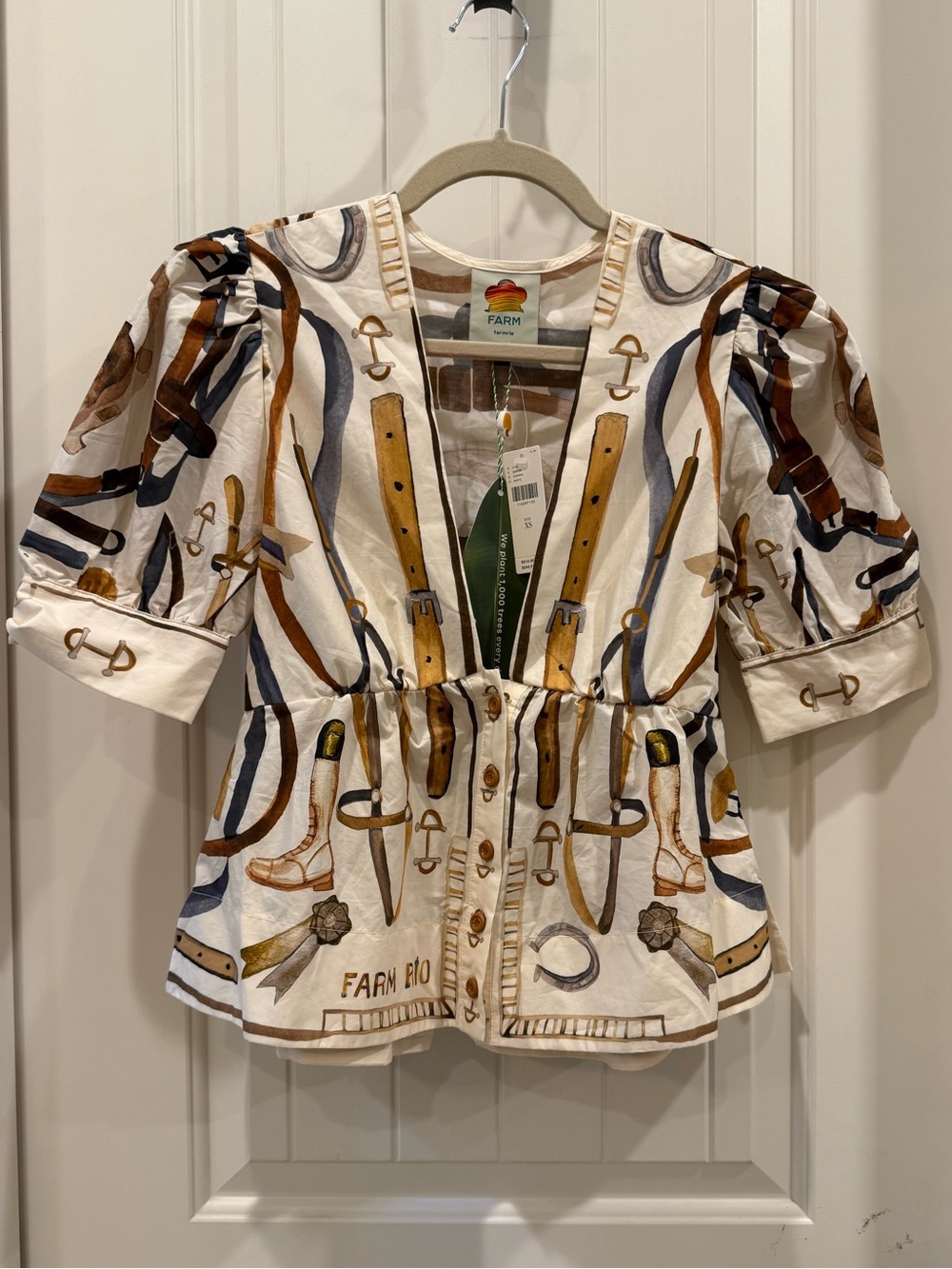 Farm Rio Equestrian Scarf Blouse - Picture 4 of 8